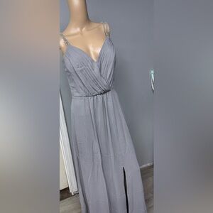 Vera Wang Gray Maxi Dress with Spaghetti Straps